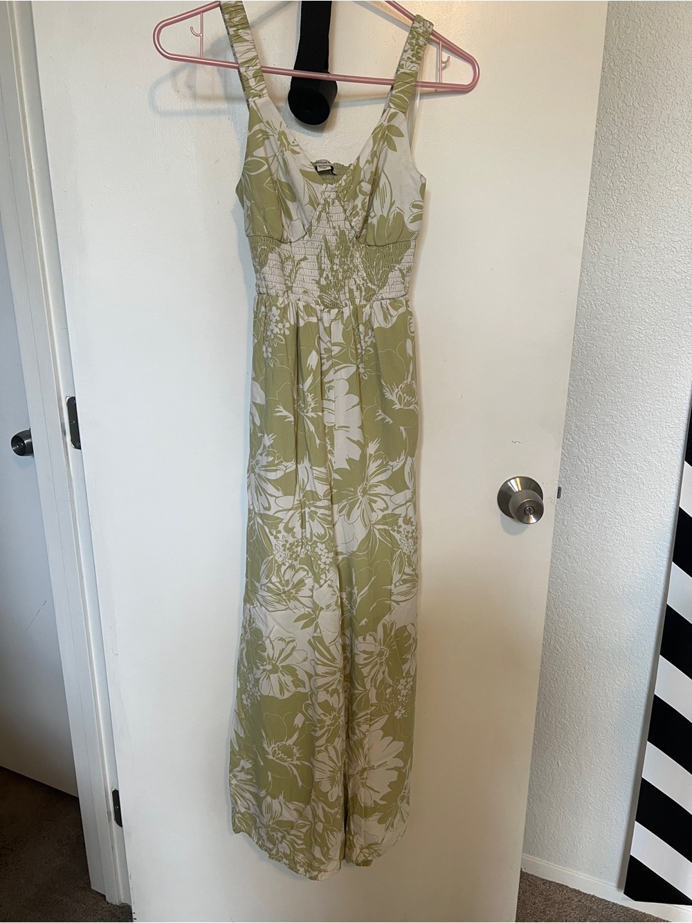 American Eagle Outfitters Olive and White Floral Wide-Leg Jumpsuit